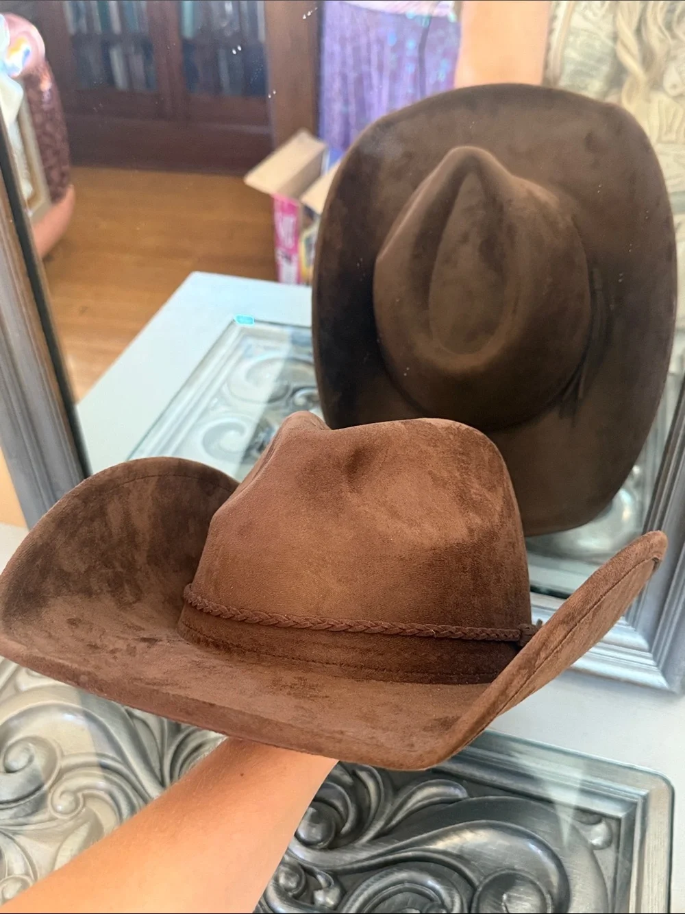 Cattleman Style Brown Faux Suede Velvety Cowboy Hat Western Accessory